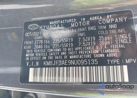 2022 Hyundai Tucson N Line z USA, uszkodzony, nr VIN KM8JF3AE9NU095135